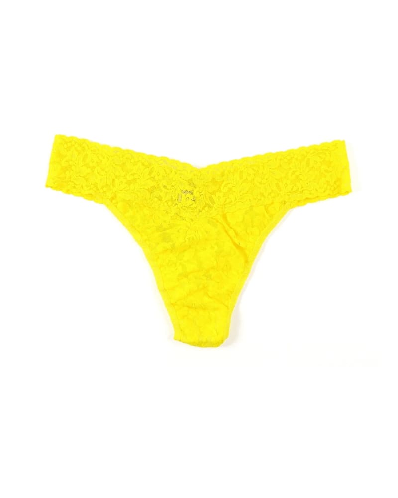 Front of a size one-size-fits-all SIGNATURE LACE PLUS THONG in SUNY-SUNSHINE YELLOW by Hanky Panky. | dia_product_style_image_id:272605